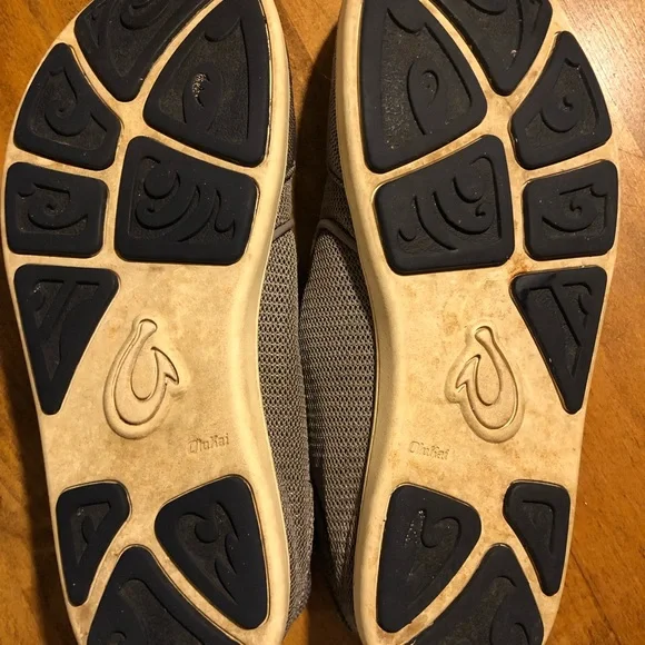 OLUKAI slip on shoes. Mens 9 UK 42. Mocha gray with yellow tabs. - Picture 3 of 8